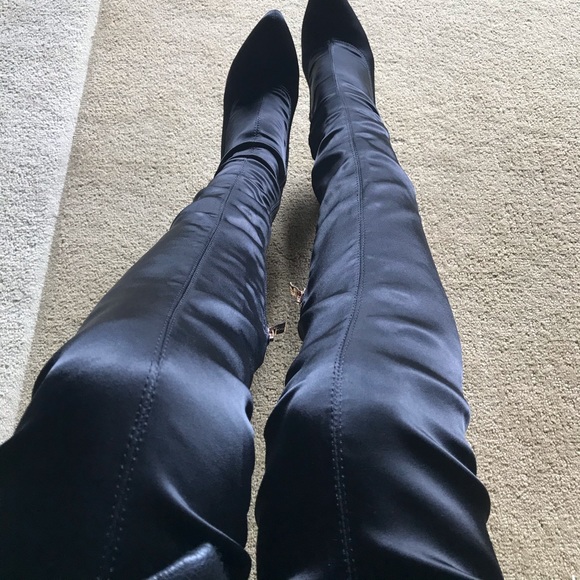 Parisian black satin thigh high boot - Picture 2 of 5
